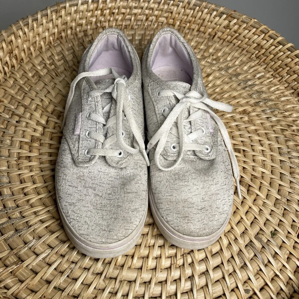 Vans Girls 2 Heathered Gray Silver Missy Sneakers Skater Metallic Fabric Lace Up